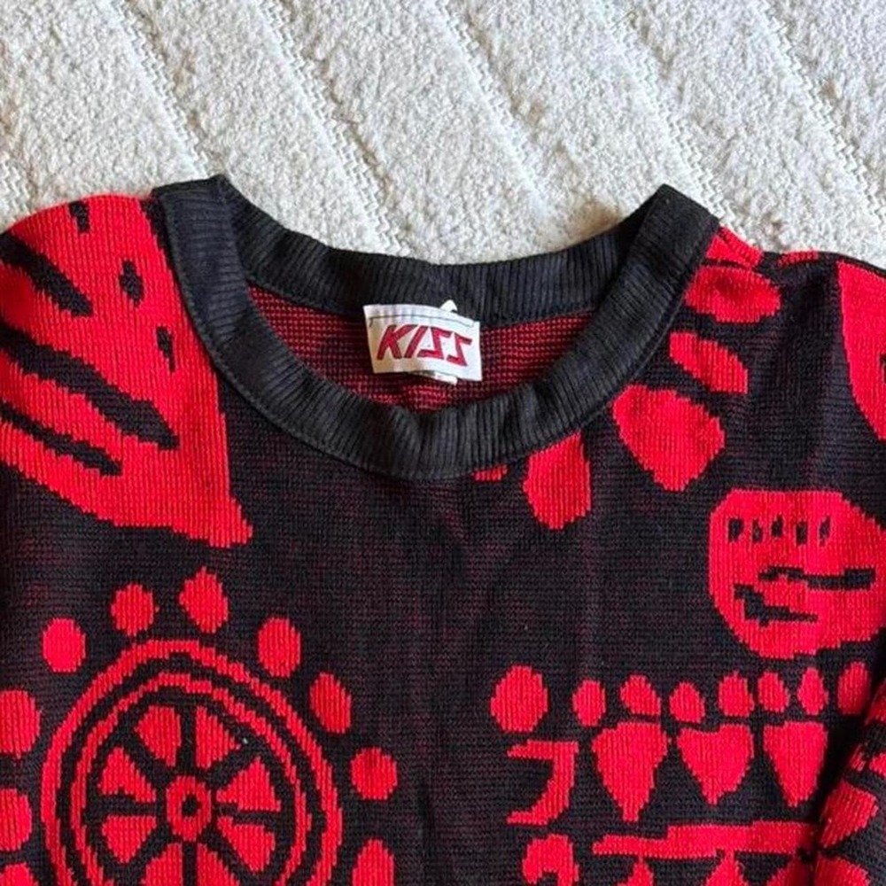 RARE VTG 90s KISS Mens Large Red Black Band Merch Rock Metal Music Punk Grunge